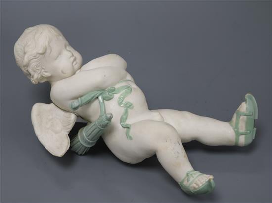 A Mintons parian cherub Length 30cm